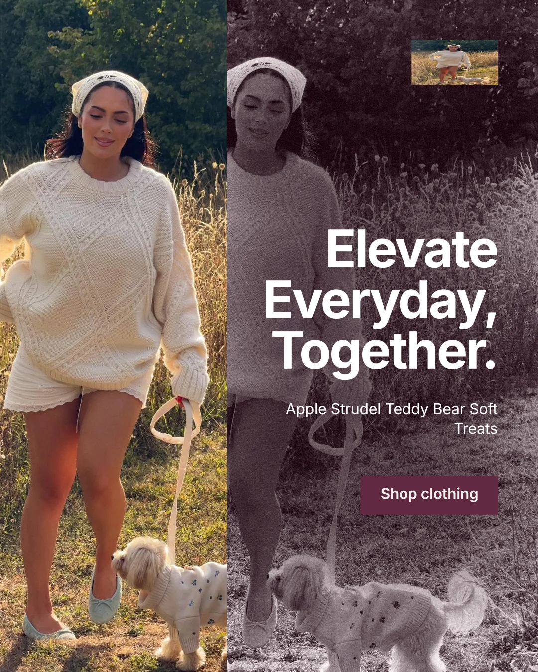 Instagram portrait post for By Teddy: "Elevate Everyday, Together." Swiss style, right layout, dark palette in black, grey, orange.