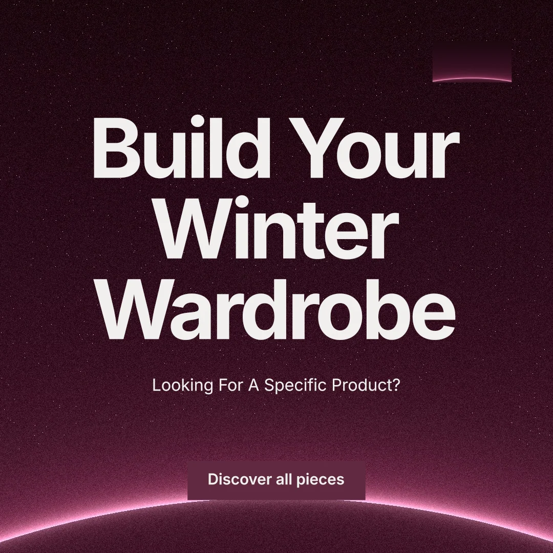 Instagram post for By Teddy: "Build Your Winter Wardrobe". Swiss style, centred layout, dark palette in black, pink, red.