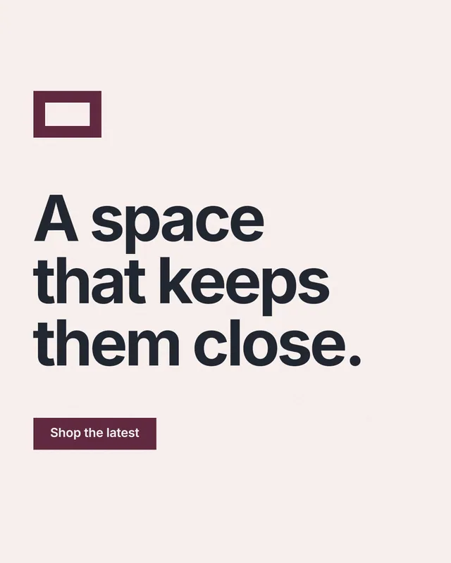 Instagram portrait post for By Teddy: "A space that keeps them close." Swiss style, announce layout, light palette in white, grey.