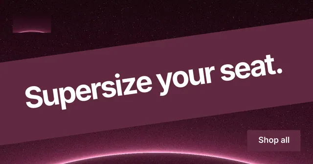 Social ad for By Teddy: "Supersize your seat." Swiss style, diagonal layout, dark palette in red, black, pink.