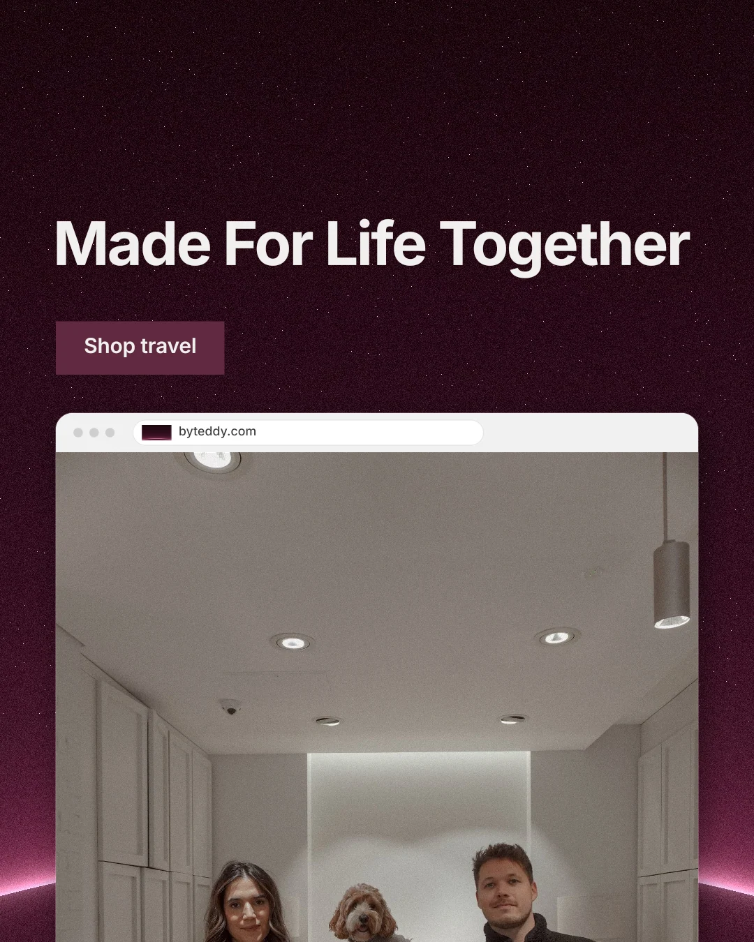 Instagram portrait post for By Teddy: "Made For Life Together". Swiss style, browser layout, dark palette in grey, black, red.