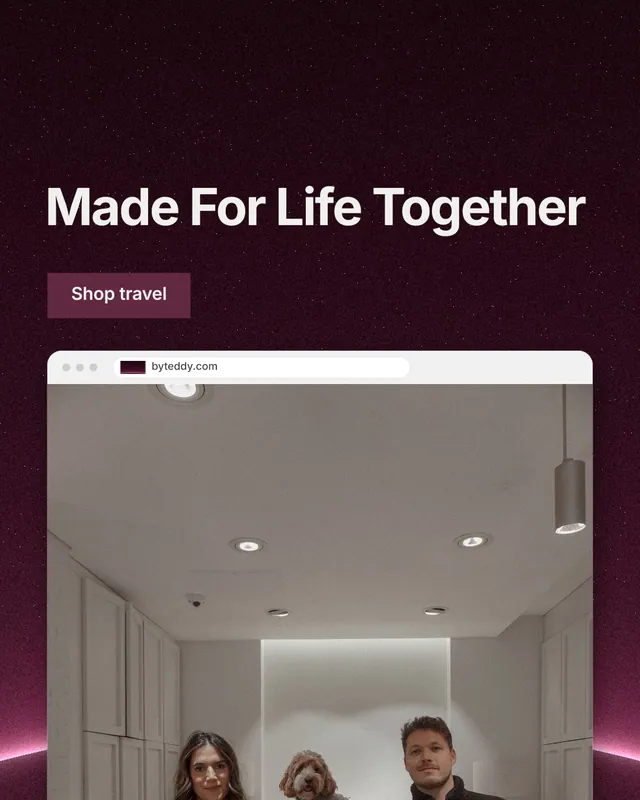 Instagram portrait post for By Teddy: "Made For Life Together". Swiss style, browser layout, dark palette in grey, black, red.
