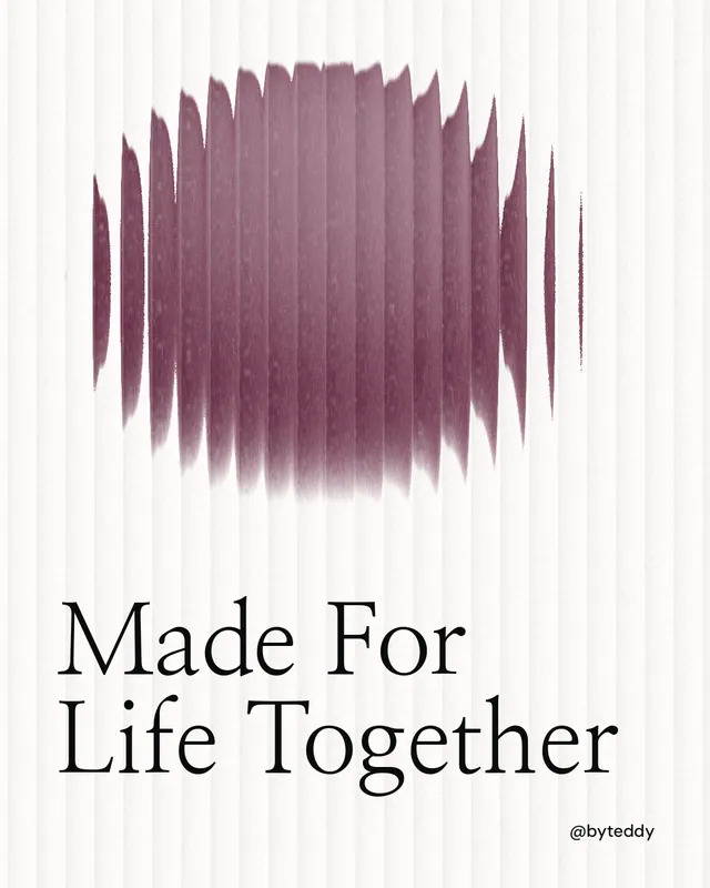 Instagram portrait post for By Teddy: "Made For Life Together". Auto 4x5 style, technique:shader field layout, light palette in white, grey.