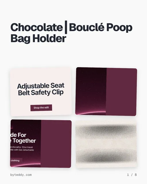 Carousel for By Teddy: "Chocolate┃Bouclé Poop Bag Holder". Collection carousel, 8 slides, light palette.