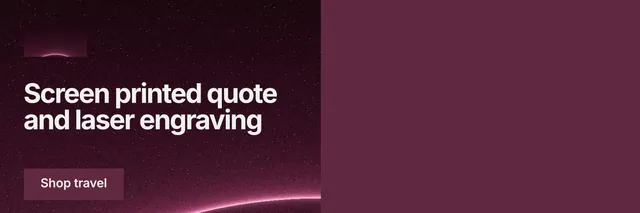 X header for By Teddy: "Screen printed quote and laser engraving". Swiss style, bottom layout, dark palette in red, pink, grey.