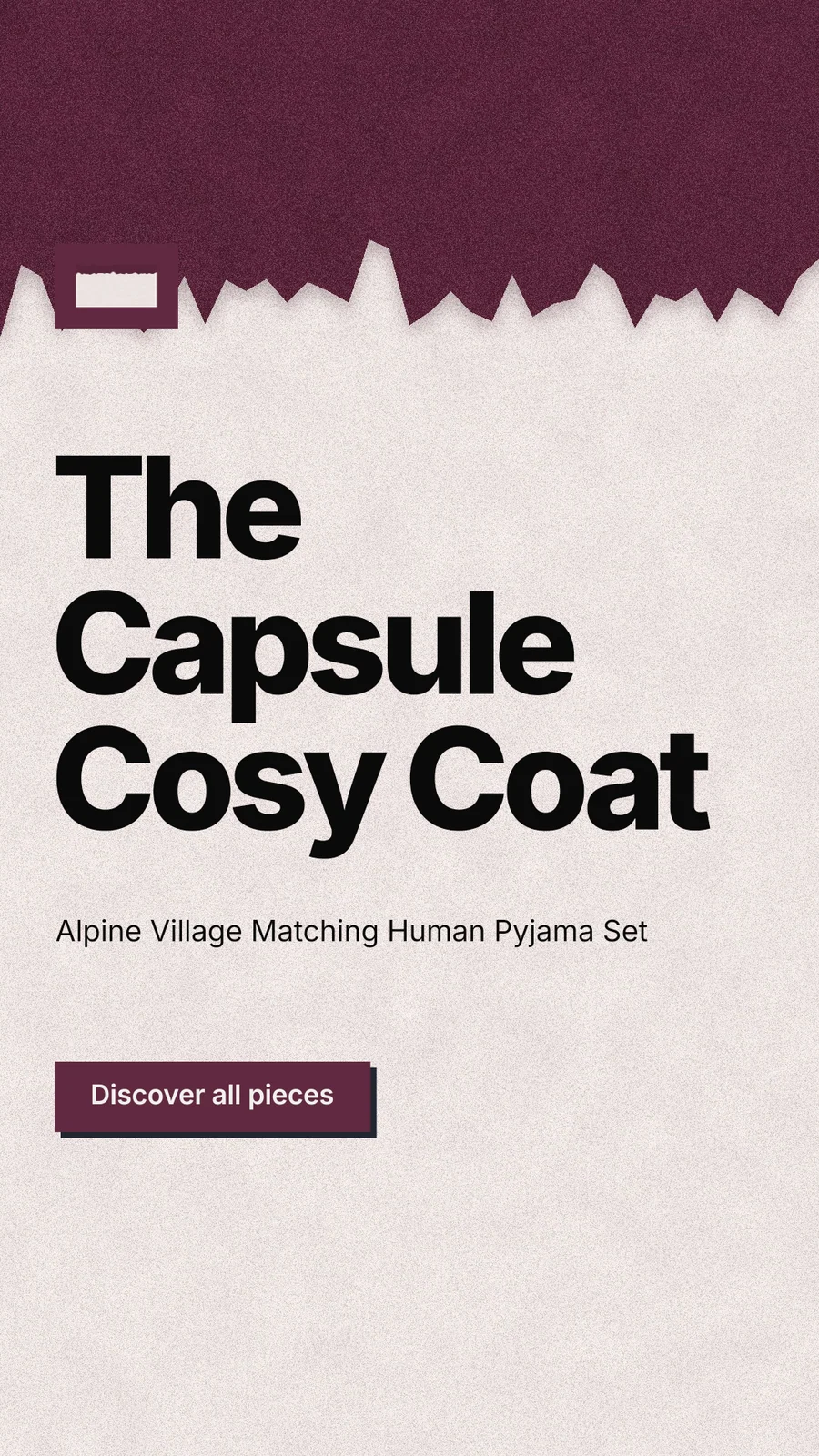 Instagram story for By Teddy: "The Capsule Cosy Coat". Paper trio style, announce layout, light palette in red, orange, grey.