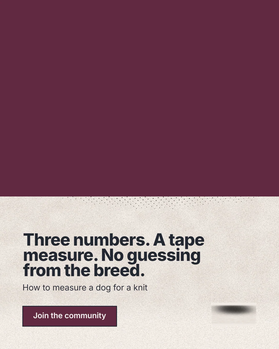 Instagram portrait post for By Teddy: "Three numbers. A tape measure. No guessing from the breed." Ink sticker style, bottom layout, light palette in red, orange.