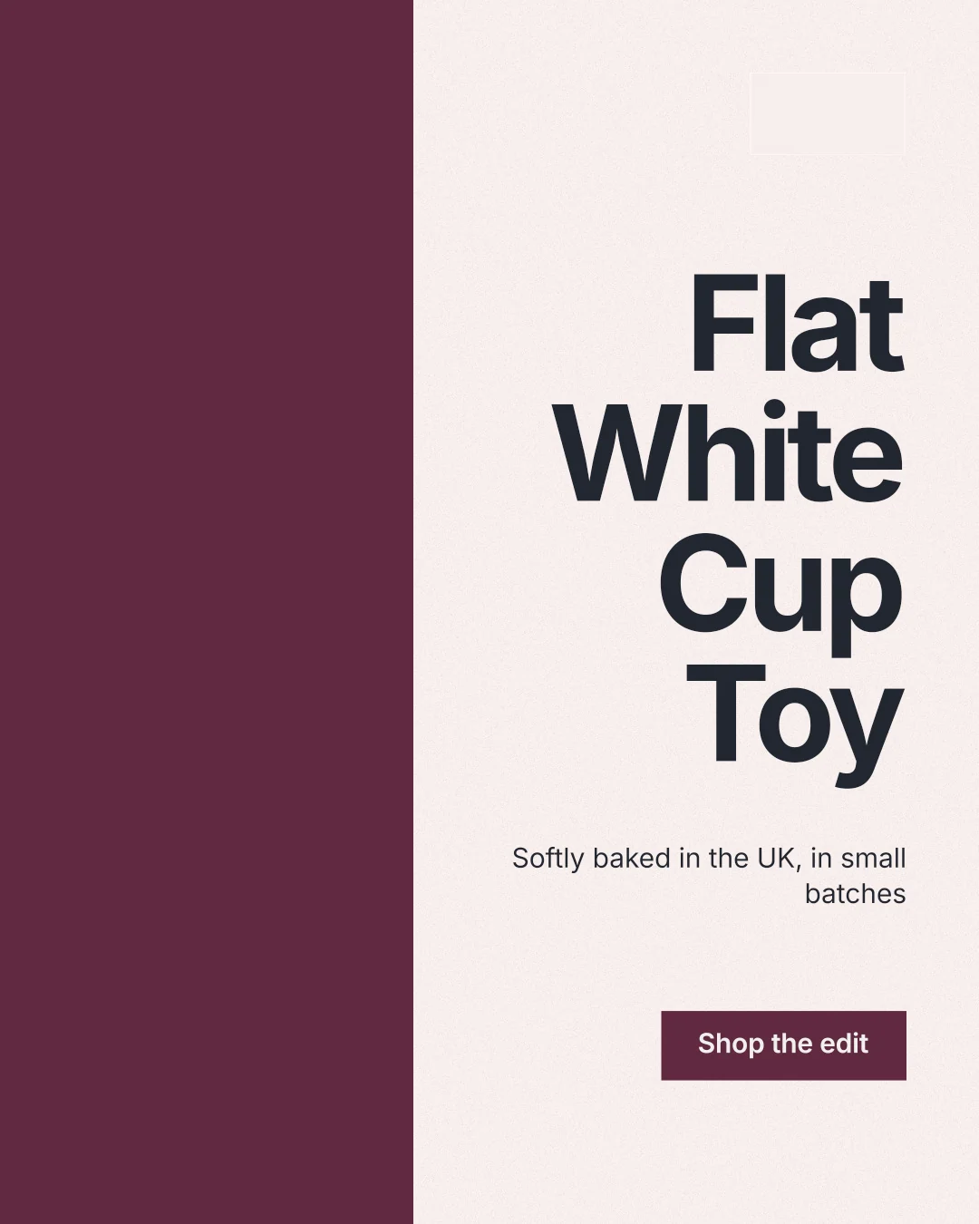 Instagram portrait post for By Teddy: "Flat White Cup Toy". Swiss style, right layout, light palette in white, red.