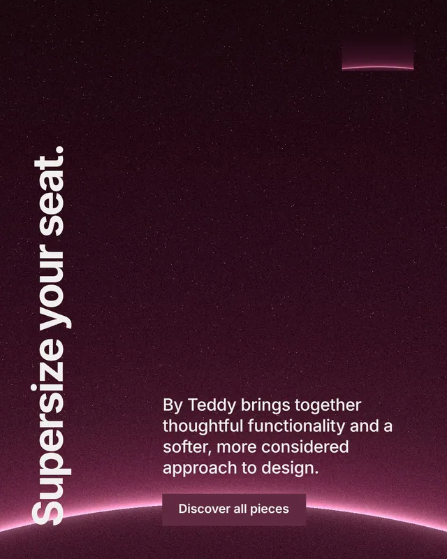 Instagram portrait post for By Teddy: "Supersize your seat." Swiss style, vertical layout, dark palette in pink, black, red.