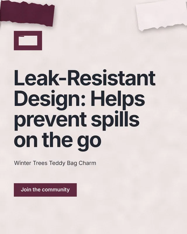 Instagram portrait post for By Teddy: "Leak-Resistant Design: Helps prevent spills on the go". Swiss style, announce layout, light palette in red, grey, white.