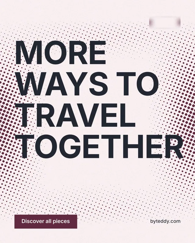 Instagram portrait post for By Teddy: "MORE WAYS TO TRAVEL TOGETHER". Swiss style, poster layout, light palette in white, red, grey.