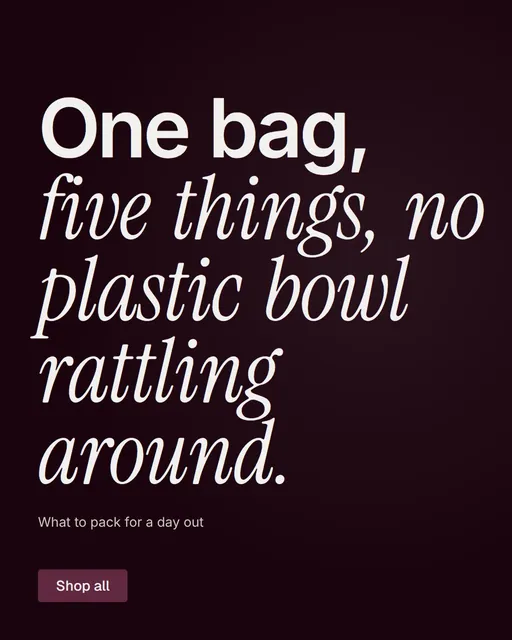 Video for By Teddy: "One bag, five things, no plastic bowl rattling around.". Doc motion loop, 6.0 s, dark palette.