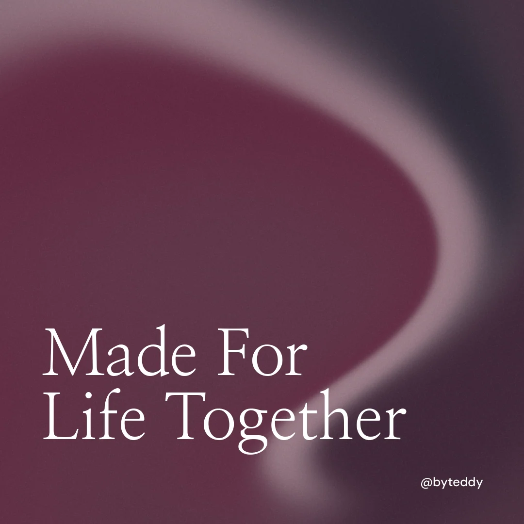 Instagram post for By Teddy: "Made For Life Together". Auto 1x1 style, technique:shader field layout, dark palette in pink, grey.