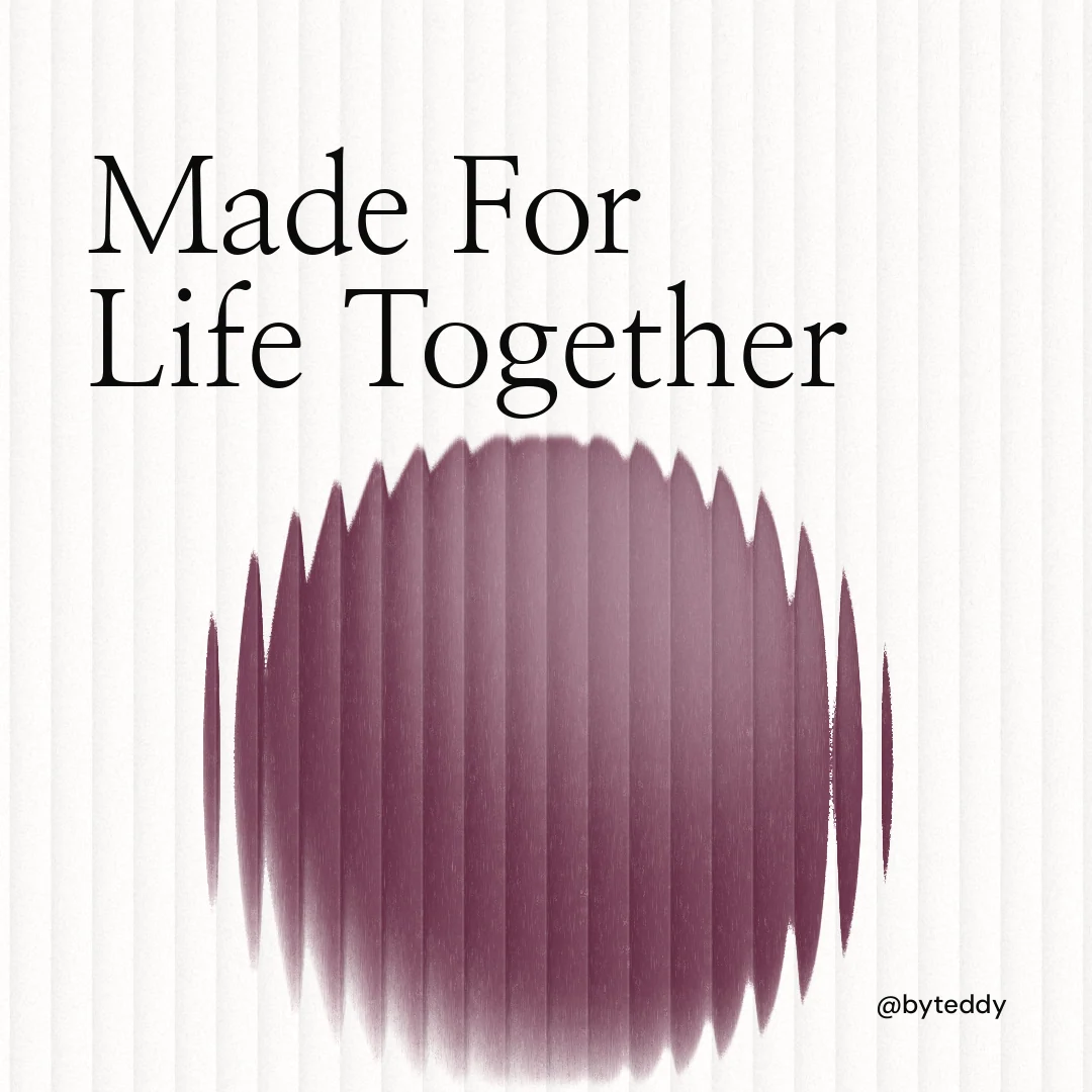 Instagram post for By Teddy: "Made For Life Together". Auto 1x1 style, technique:shader field layout, light palette in white, red.