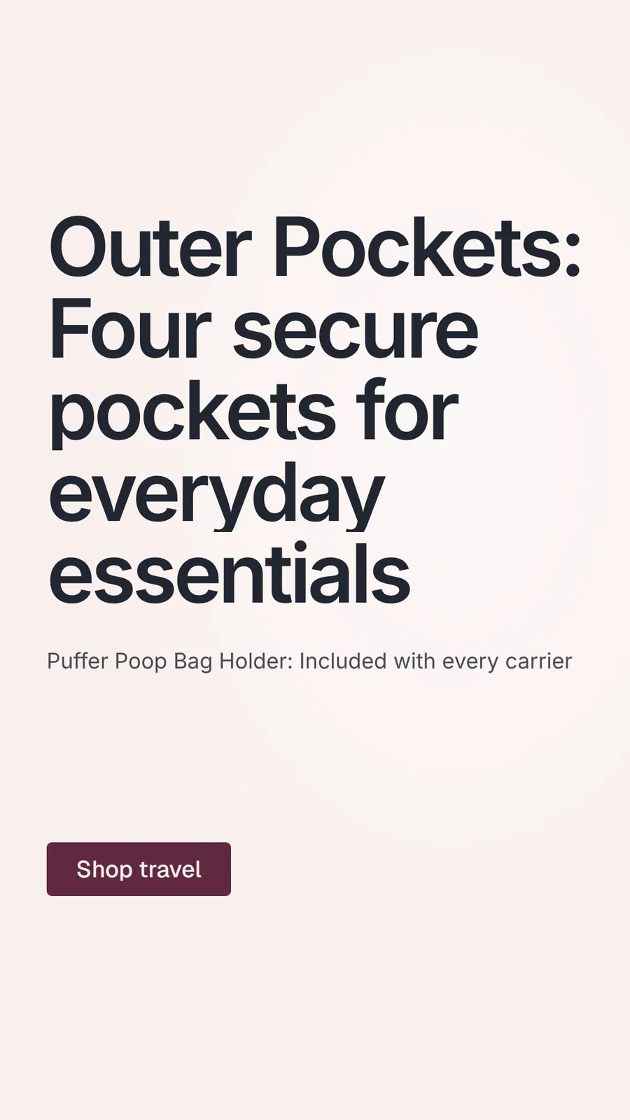 Video for By Teddy: "Outer Pockets: Four secure pockets for everyday essentials". Doc motion loop, 7.0 s, light palette.
