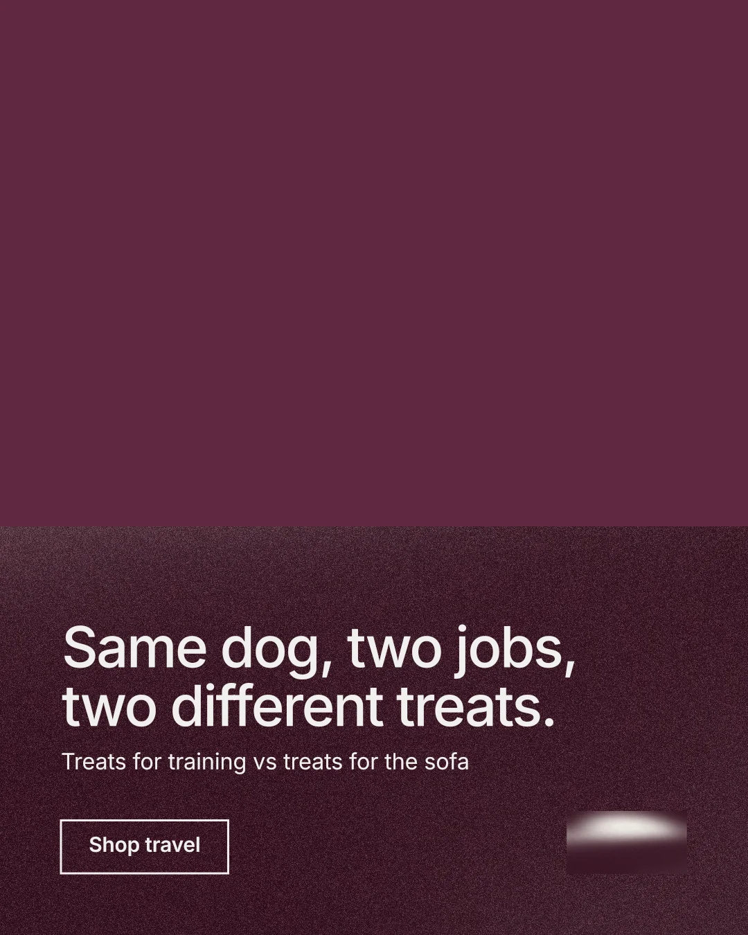 Instagram portrait post for By Teddy: "Same dog, two jobs, two different treats." Cyanotype style, bottom layout, dark palette in red, grey.