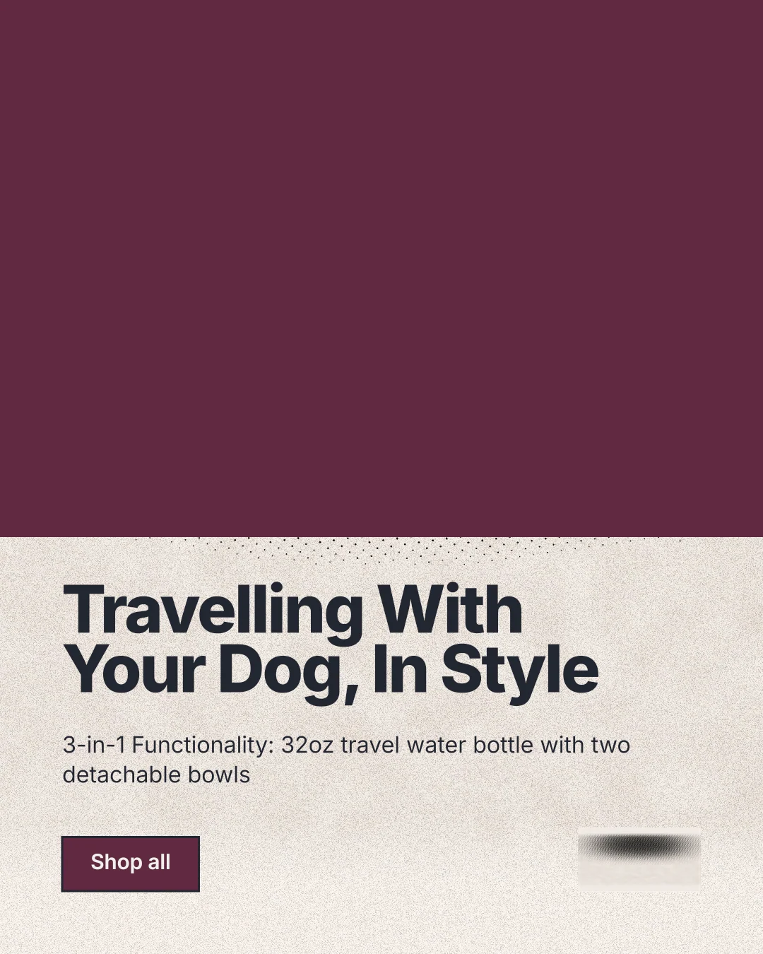 Instagram portrait post for By Teddy: "Travelling With Your Dog, In Style". Ink sticker style, bottom layout, light palette in red, orange, grey.