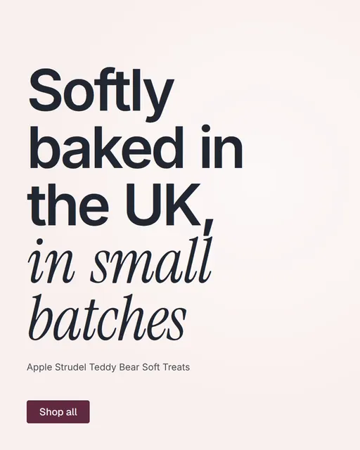 Video for By Teddy: "Softly baked in the UK, in small batches". Doc motion loop, 6.0 s, light palette.