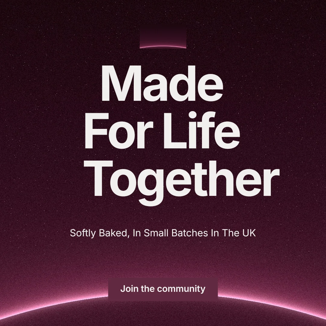 Instagram post for By Teddy: "Made For Life Together". Swiss style, centred layout, dark palette in black, pink, grey.