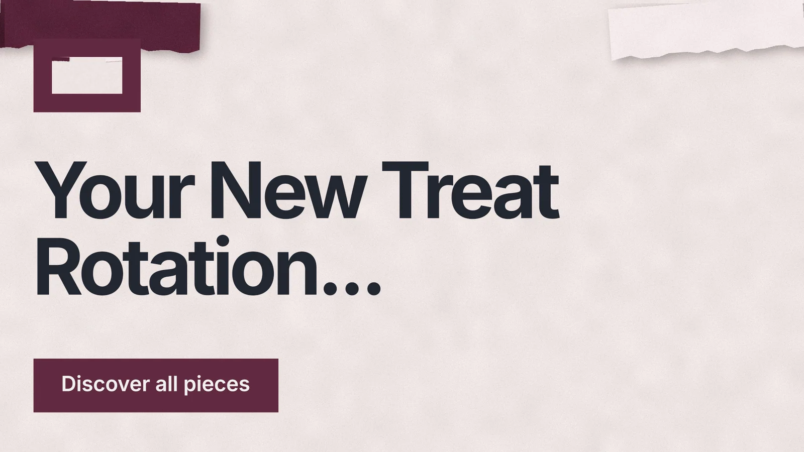 Landscape graphic for By Teddy: "Your New Treat Rotation..." Swiss style, announce layout, light palette in red, grey.