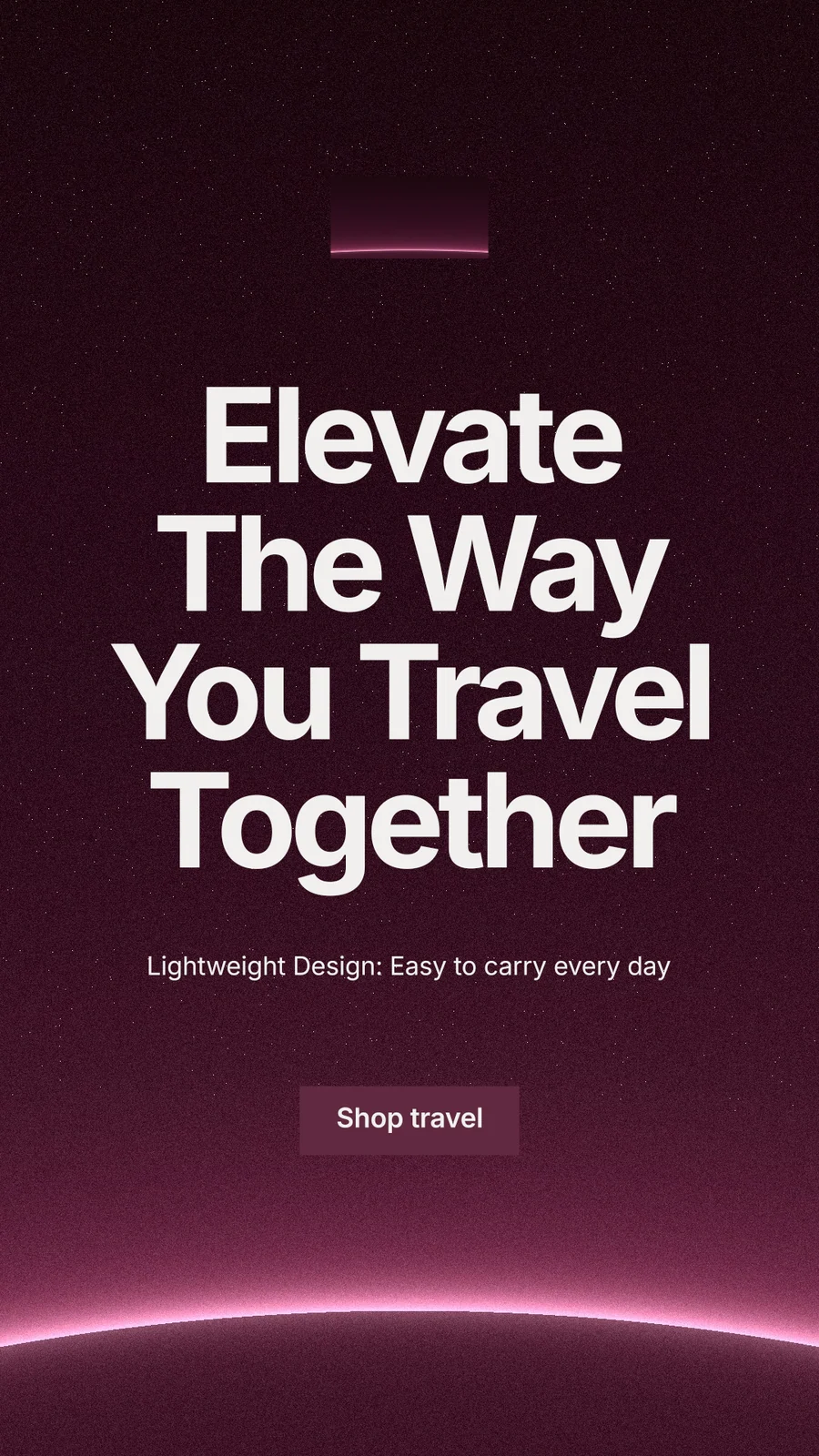 Instagram story for By Teddy: "Elevate The Way You Travel Together". Swiss style, centred layout, dark palette in pink, black, grey.