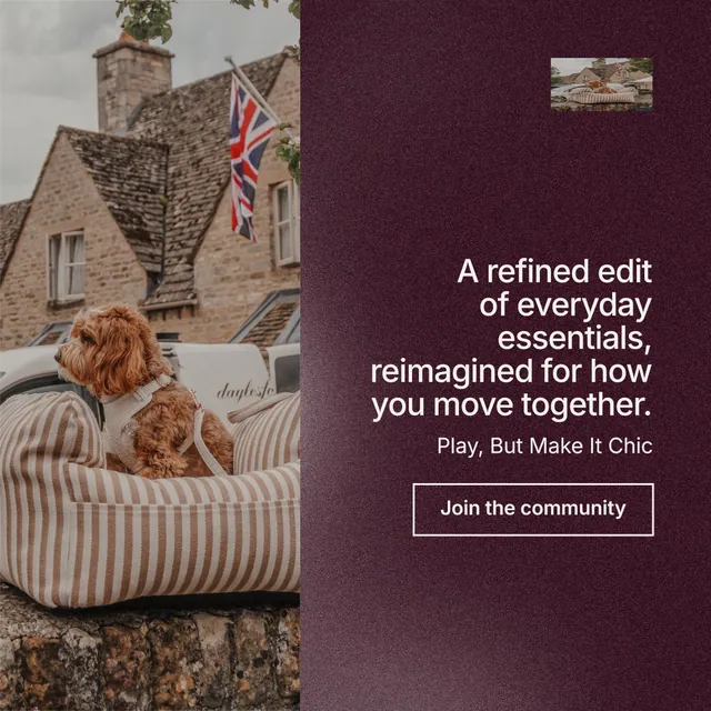 Instagram post for By Teddy: "A refined edit of everyday essentials, reimagined for how you move together." Cyanotype style, right layout, dark palette in red, grey.