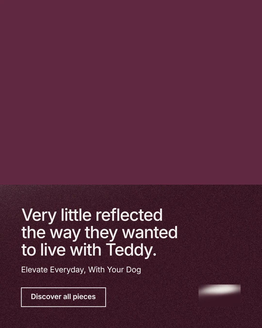 Instagram portrait post for By Teddy: "Very little reflected the way they wanted to live with Teddy." Cyanotype style, bottom layout, dark palette in red, grey.