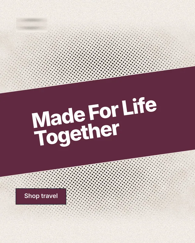 Instagram portrait post for By Teddy: "Made For Life Together". Ink sticker style, diagonal layout, light palette in white, orange, pink.
