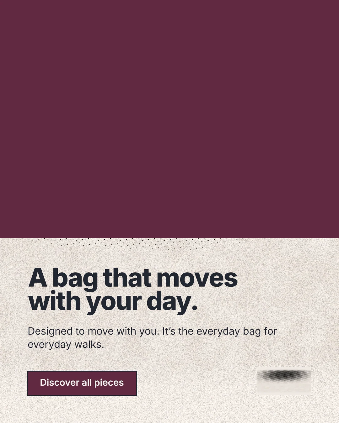 Instagram portrait post for By Teddy: "A bag that moves with your day." Ink sticker style, bottom layout, light palette in red, orange.