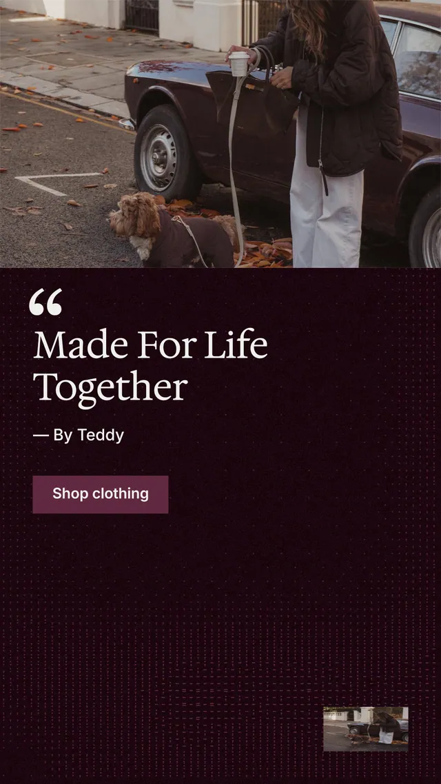 Instagram story for By Teddy: "Made For Life Together". Swiss style, quote layout, dark palette in black, grey.