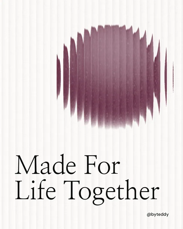Instagram portrait post for By Teddy: "Made For Life Together". Auto 4x5 style, technique:shader field layout, light palette in white, grey.