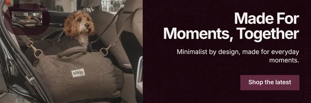 X header for By Teddy: "Made For Moments, Together". Swiss style, right layout, dark palette in black, grey.