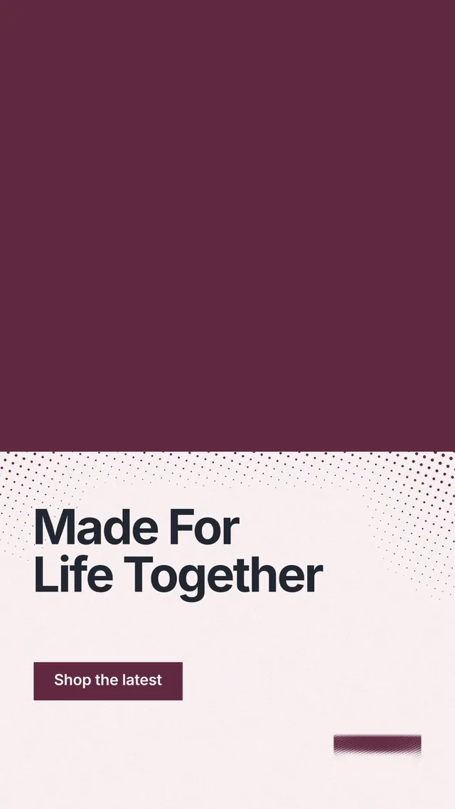 Instagram story for By Teddy: "Made For Life Together". Swiss style, bottom layout, light palette in red, white.
