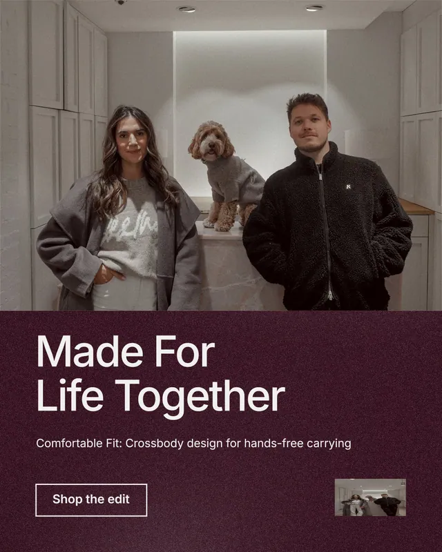 Instagram portrait post for By Teddy: "Made For Life Together". Cyanotype style, bottom layout, dark palette in red, grey.