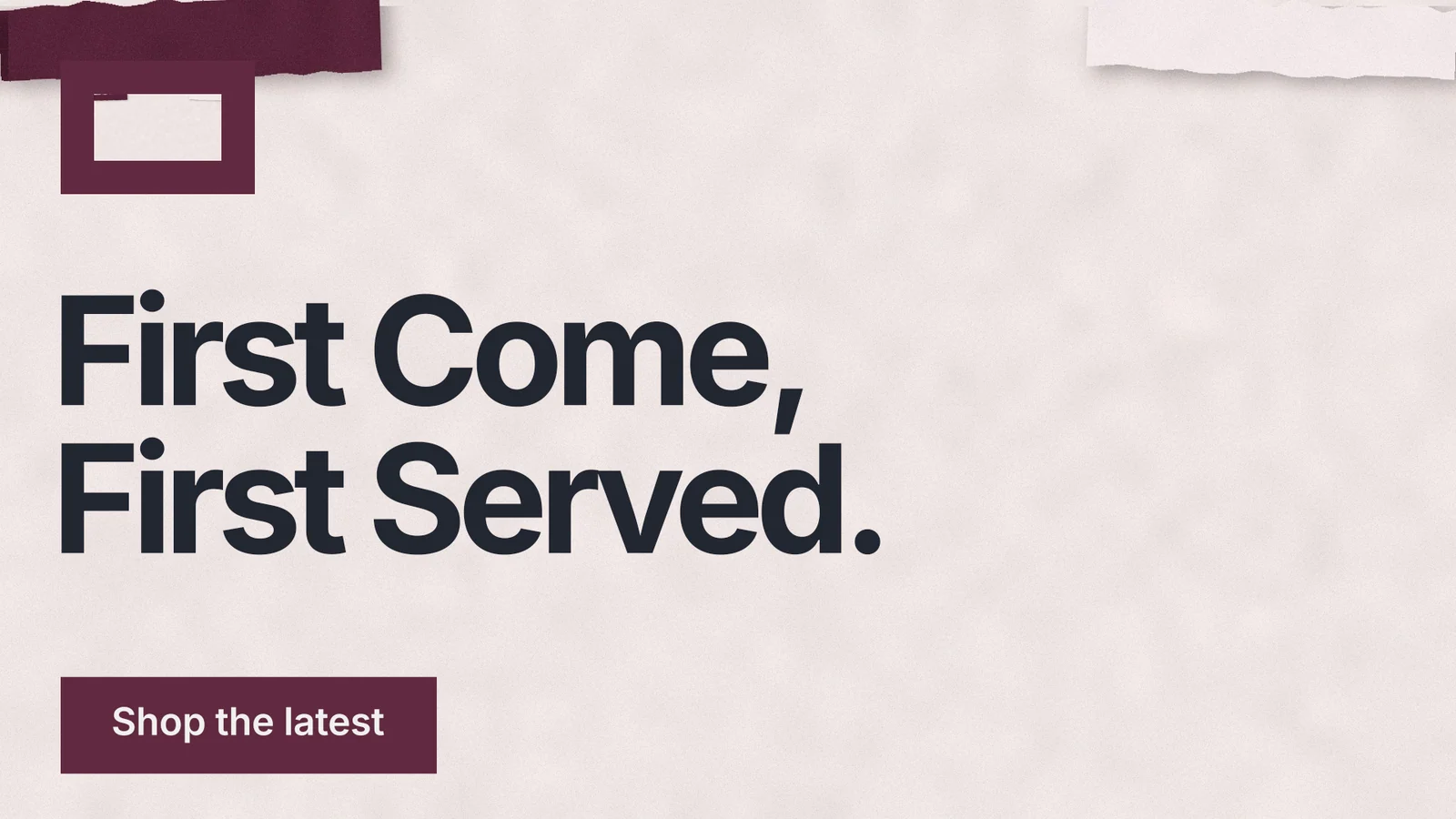 Landscape graphic for By Teddy: "First Come, First Served." Swiss style, announce layout, light palette in red, white, grey.