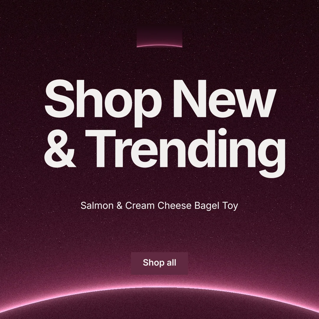 Instagram post for By Teddy: "Shop New & Trending". Swiss style, centred layout, dark palette in black, pink, grey.