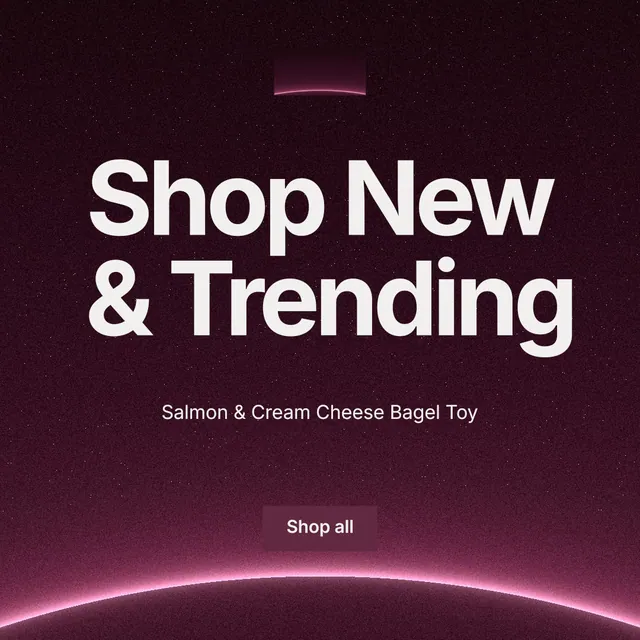 Instagram post for By Teddy: "Shop New & Trending". Swiss style, centred layout, dark palette in black, pink, grey.