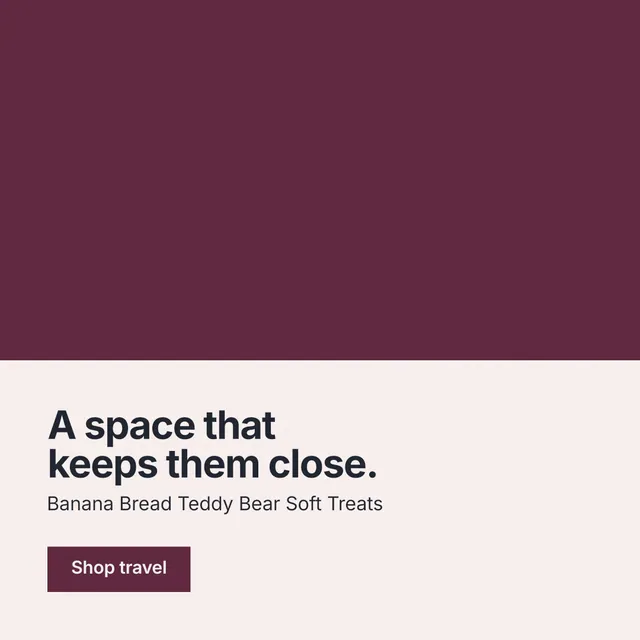 Instagram post for By Teddy: "A space that keeps them close." Swiss style, bottom layout, light palette in red, white.