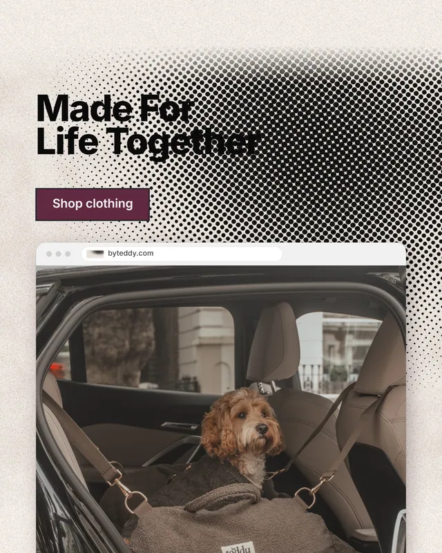 Instagram portrait post for By Teddy: "Made For Life Together". Ink sticker style, browser layout, light palette in orange, black, grey.