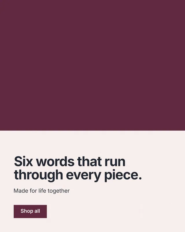 Instagram portrait post for By Teddy: "Six words that run through every piece." Swiss style, bottom layout, light palette in red, white.