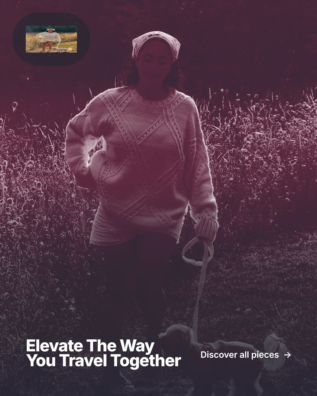 Instagram portrait post for By Teddy: "Elevate The Way You Travel Together". Ink sticker style, image led layout, dark palette in black, pink, grey.