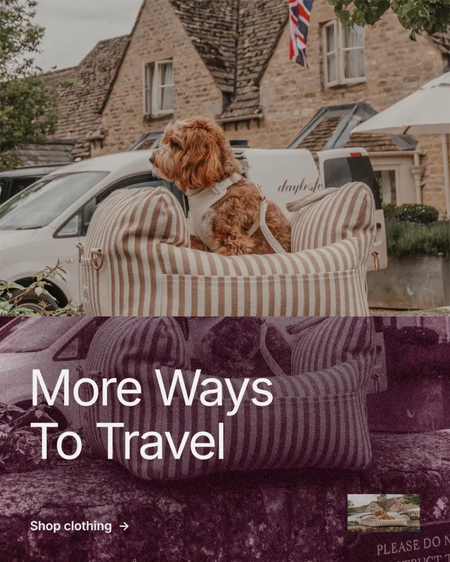 Instagram portrait post for By Teddy: "More Ways To Travel". Film still style, bottom layout, dark palette in grey, red.