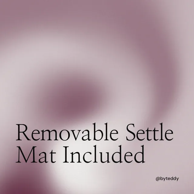 Instagram post for By Teddy: "Removable Settle Mat Included". Auto 1x1 style, technique:shader field layout, light palette in grey.