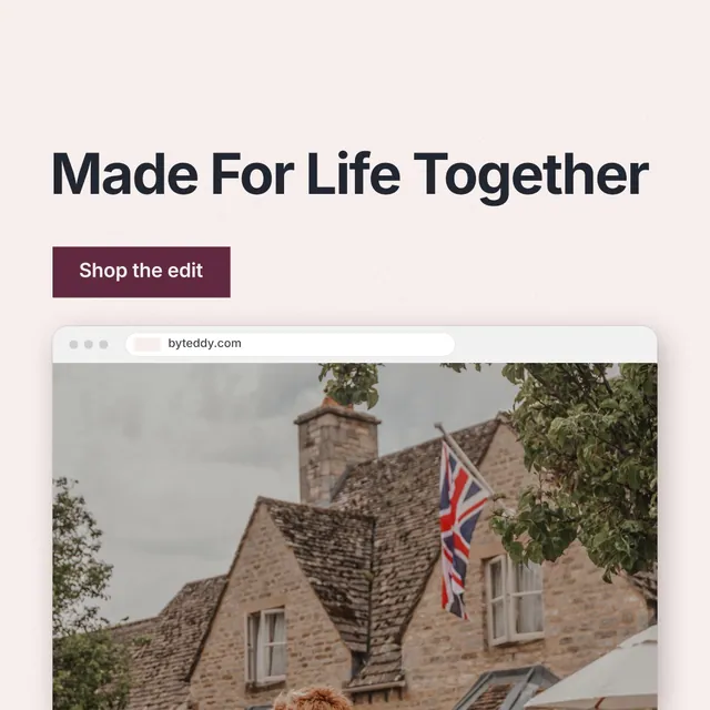 Instagram post for By Teddy: "Made For Life Together". Swiss style, browser layout, light palette in white, grey.
