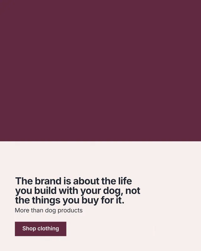 Instagram portrait post for By Teddy: "The brand is about the life you build with your dog, not the things you buy for it." Swiss style, bottom layout, light palette in red, white, grey.