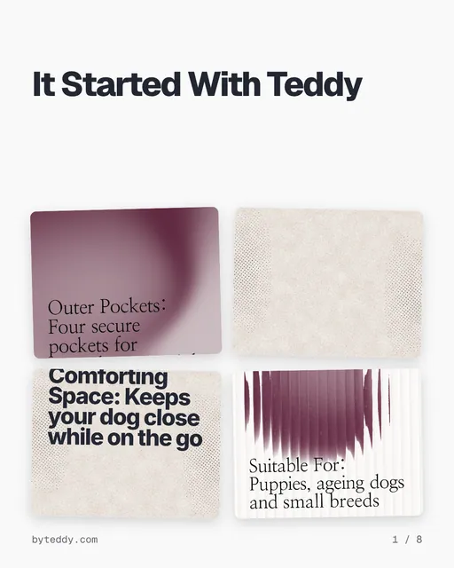 Carousel for By Teddy: "It Started With Teddy". Collection carousel, 8 slides, light palette.