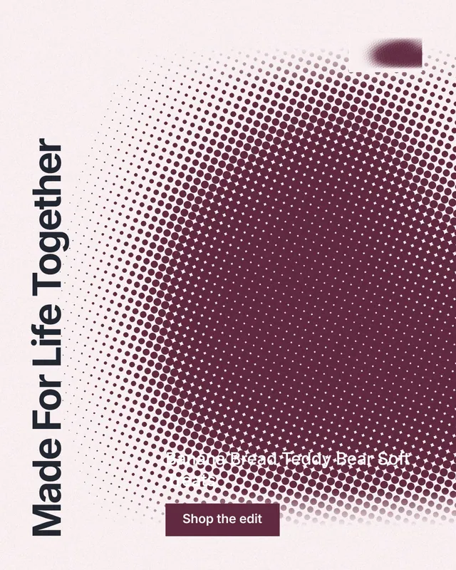 Instagram portrait post for By Teddy: "Made For Life Together". Swiss style, vertical layout, light palette in pink, white, grey.
