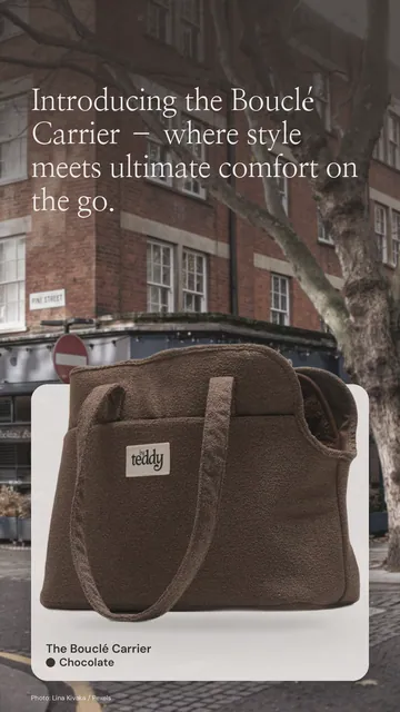 Instagram story for By Teddy: Chocolate┃The Bouclé Carrier in Chocolate. Product in context, dark palette.