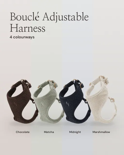 Carousel for By Teddy: Midnight┃Bouclé Adjustable Harness in Midnight. Colourway carousel, 6 slides, light palette.