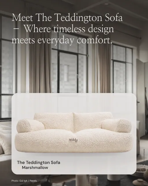 Instagram portrait post for By Teddy: Marshmallow | The Teddington Sofa in Marshmallow. Product in context, light palette.